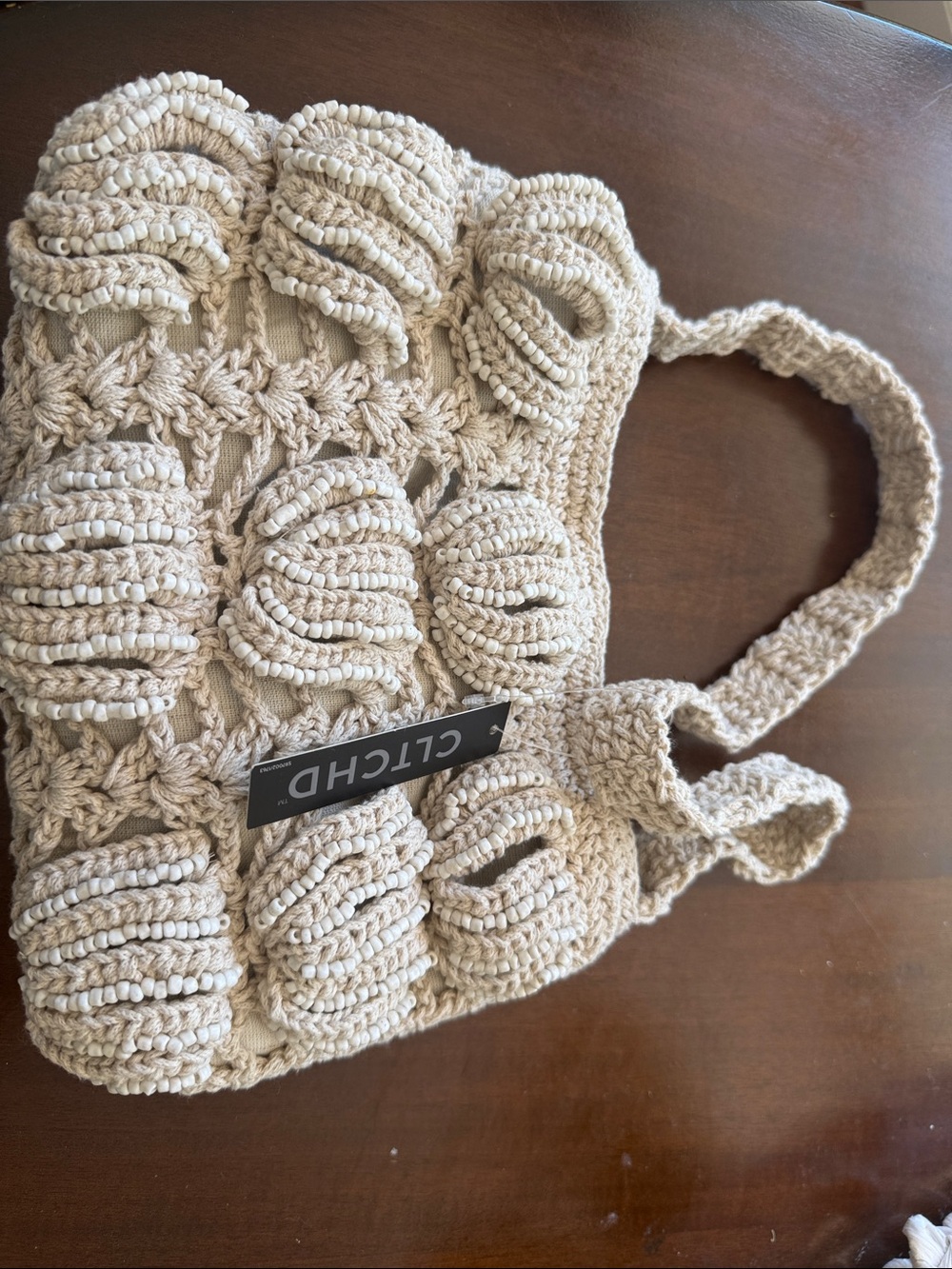 Clutchd Crochet Bubble Tote in Beige